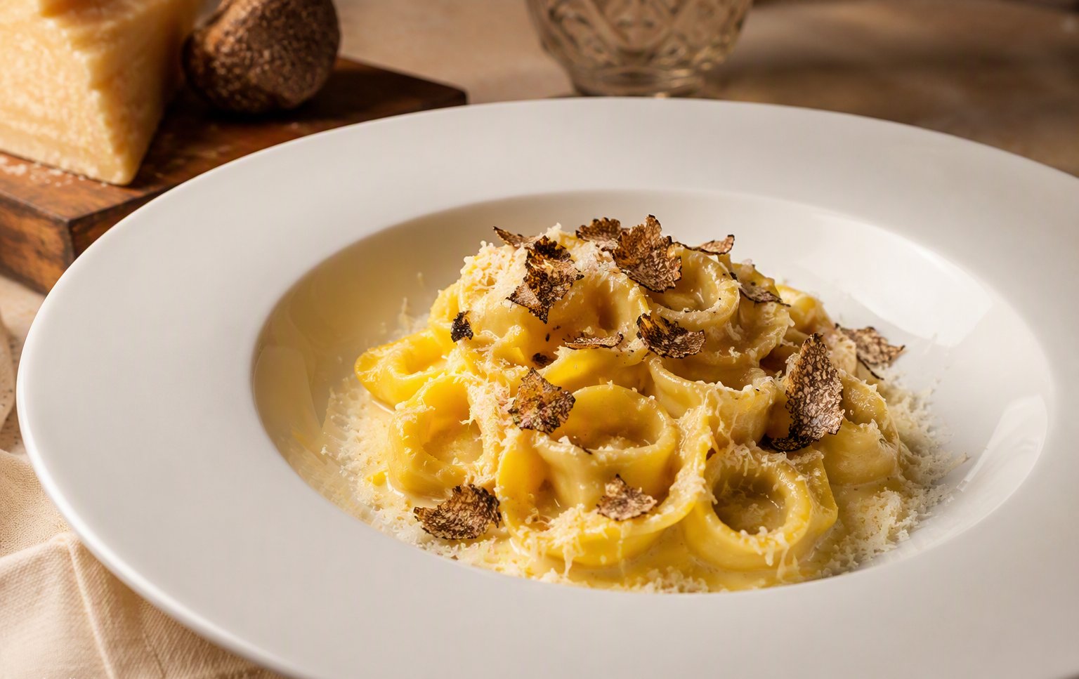 Tortelloni di chianina con fonduta e tartufo nero
